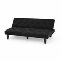 Divano letto in velluto nero con gambe in legno