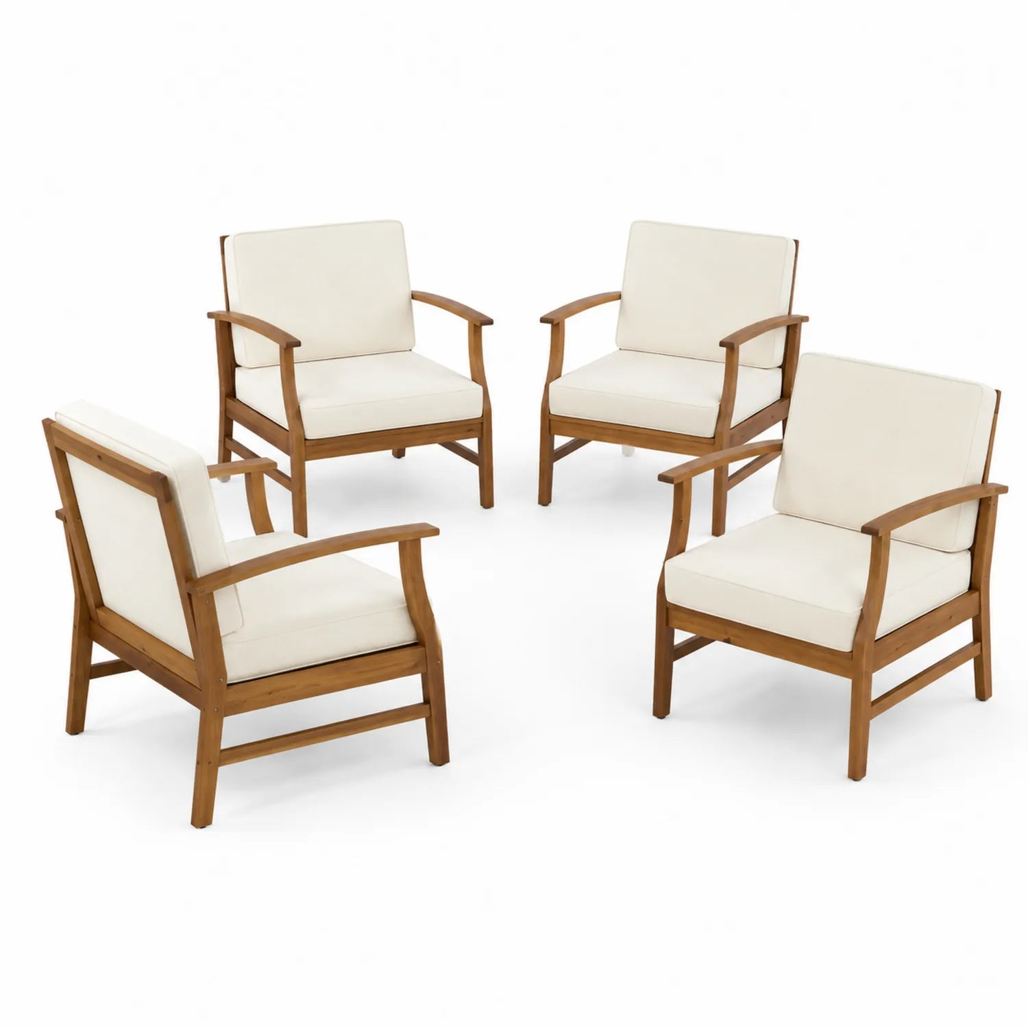 Set of 4 wooden chairs with cream cushions