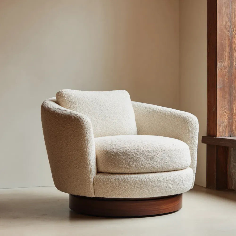 Swivel Armchair - Boucle Fabric 75x75x85 cm - Cream - Modern Design