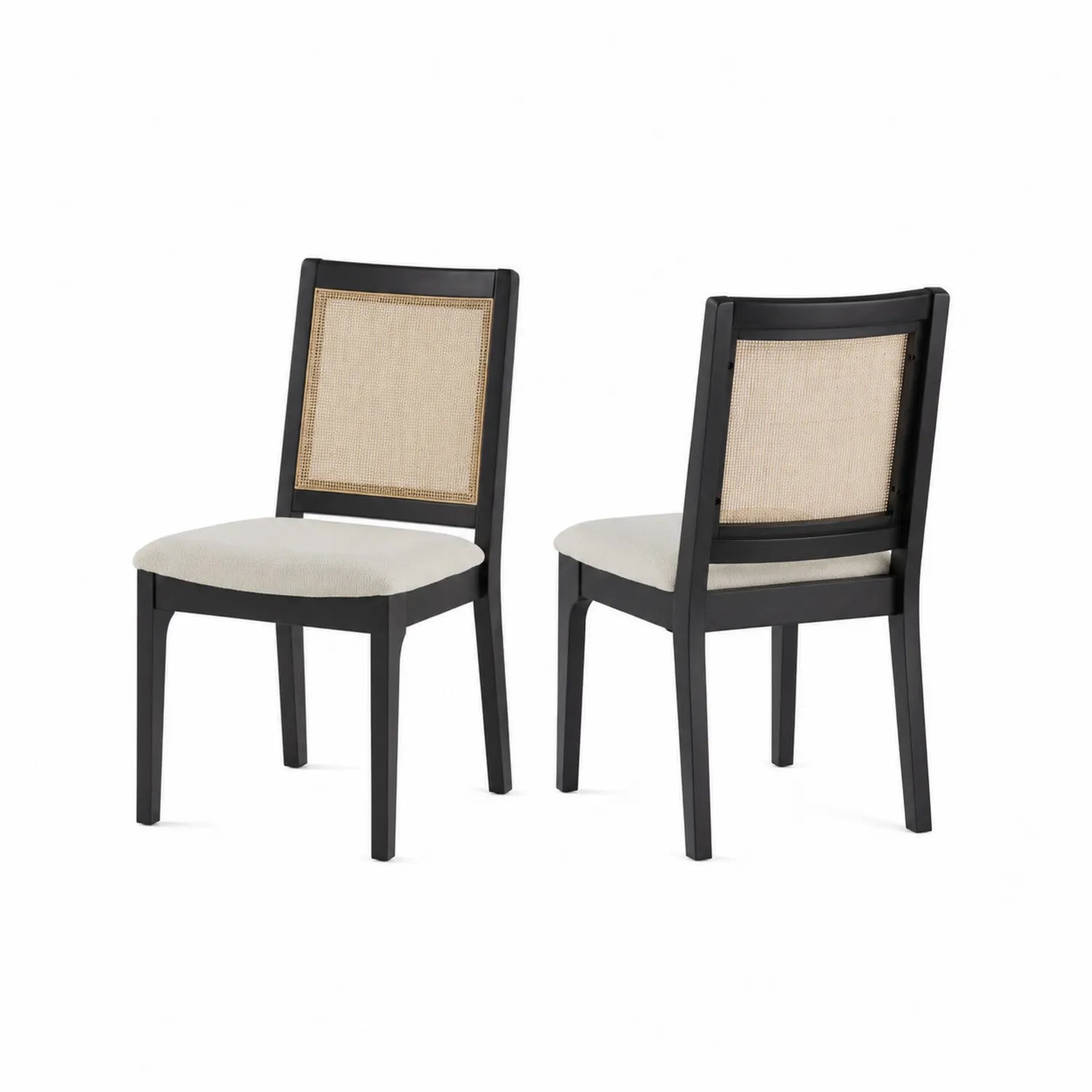 Set of 2 Dining Chairs in Black Wood and Beige Fabric
