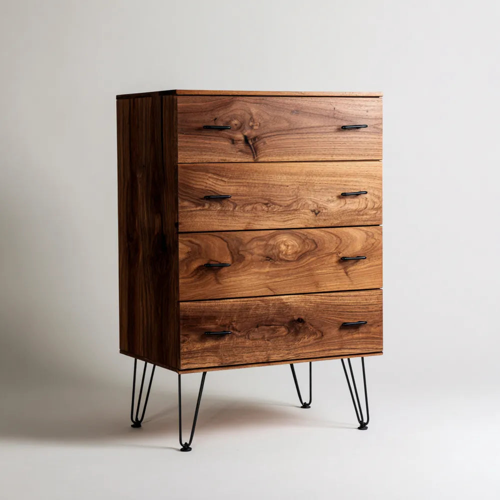 Wooden Chest of Drawers 90x45x110 cm - Natural - Industrial Style
