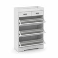 Scarpiera a Ribalta con 3 Scomparti e 2 Cassetti in MDF Bianco