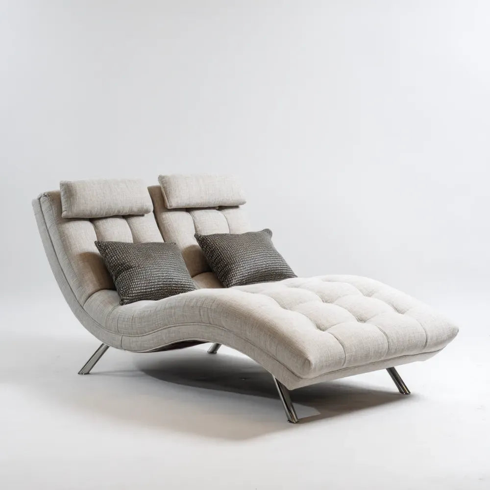 Contemporary Fabric Chaise Lounge - Beige - 180x90x75 cm Ergonomic Design