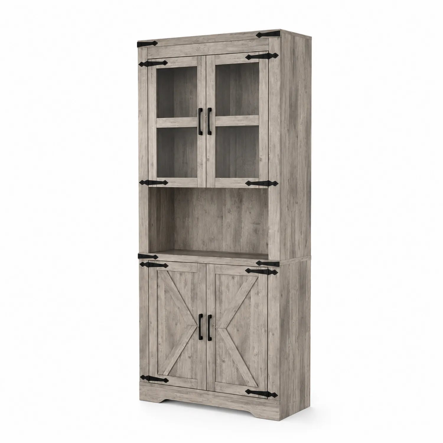 Credenza in Legno e Vetro Grigio 200x90x40 cm