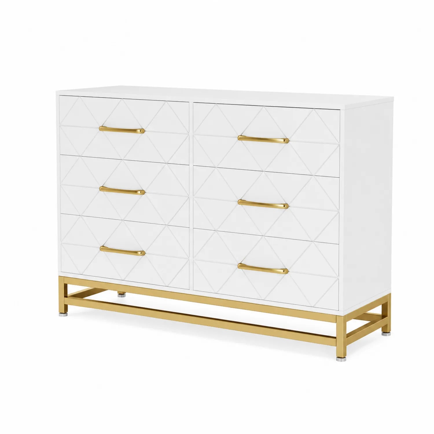 White MDF Wooden Chest of Drawers with Golden Metal Handles