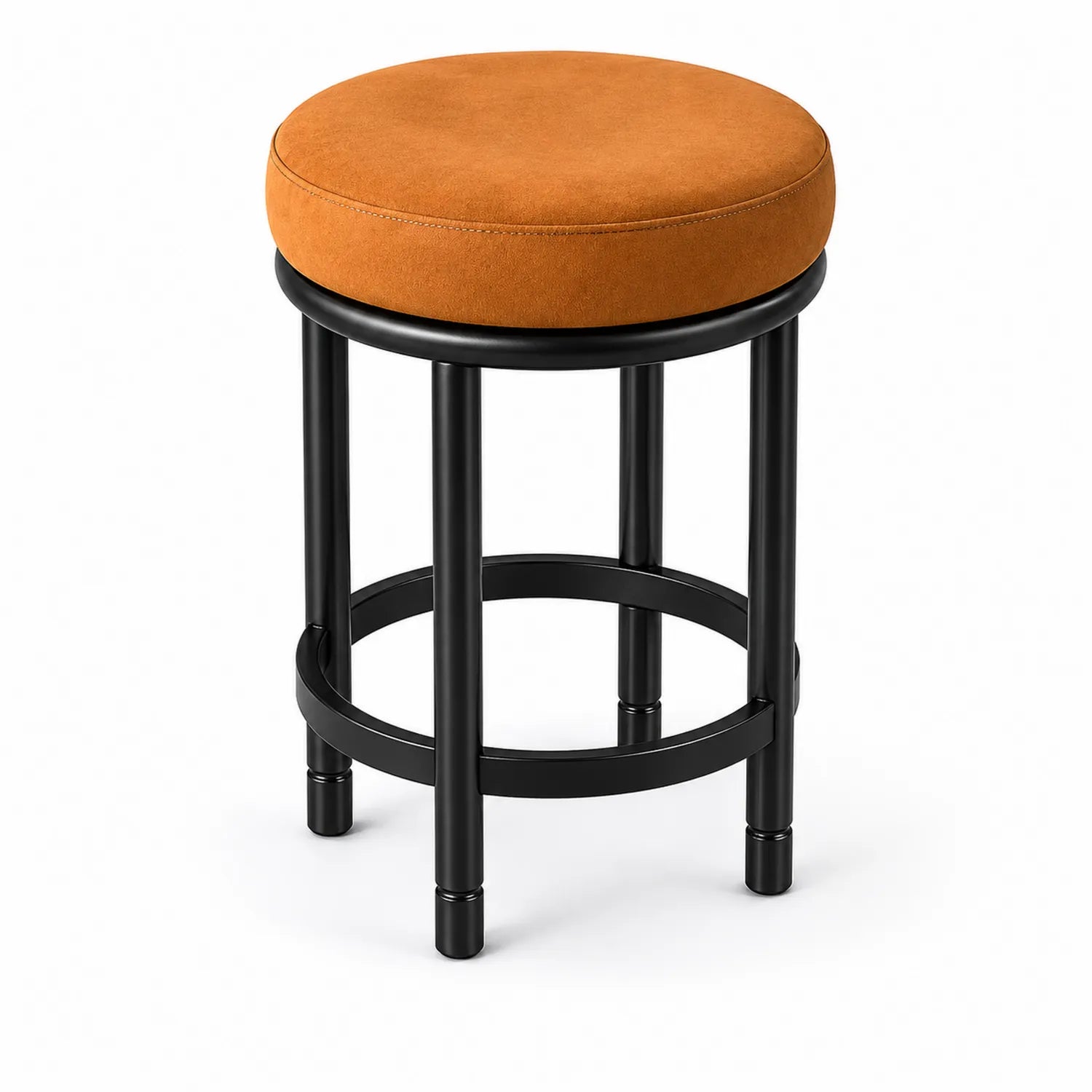 Round Metal Stool with Orange Microfiber Seat