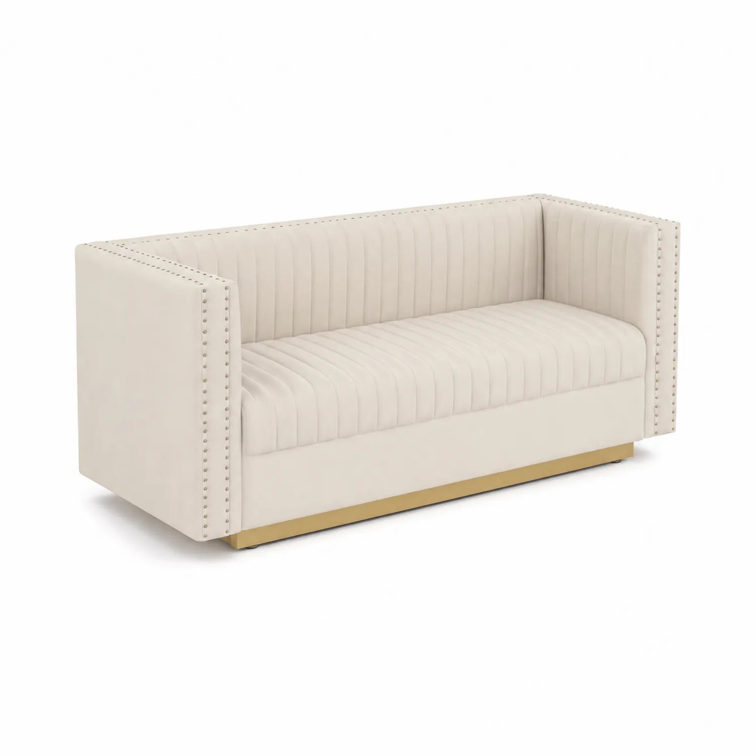Divano a 3 posti in pelle sintetica con base dorata crema