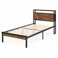 Single metal and solid wood bed 200x90 cm Black/Brown