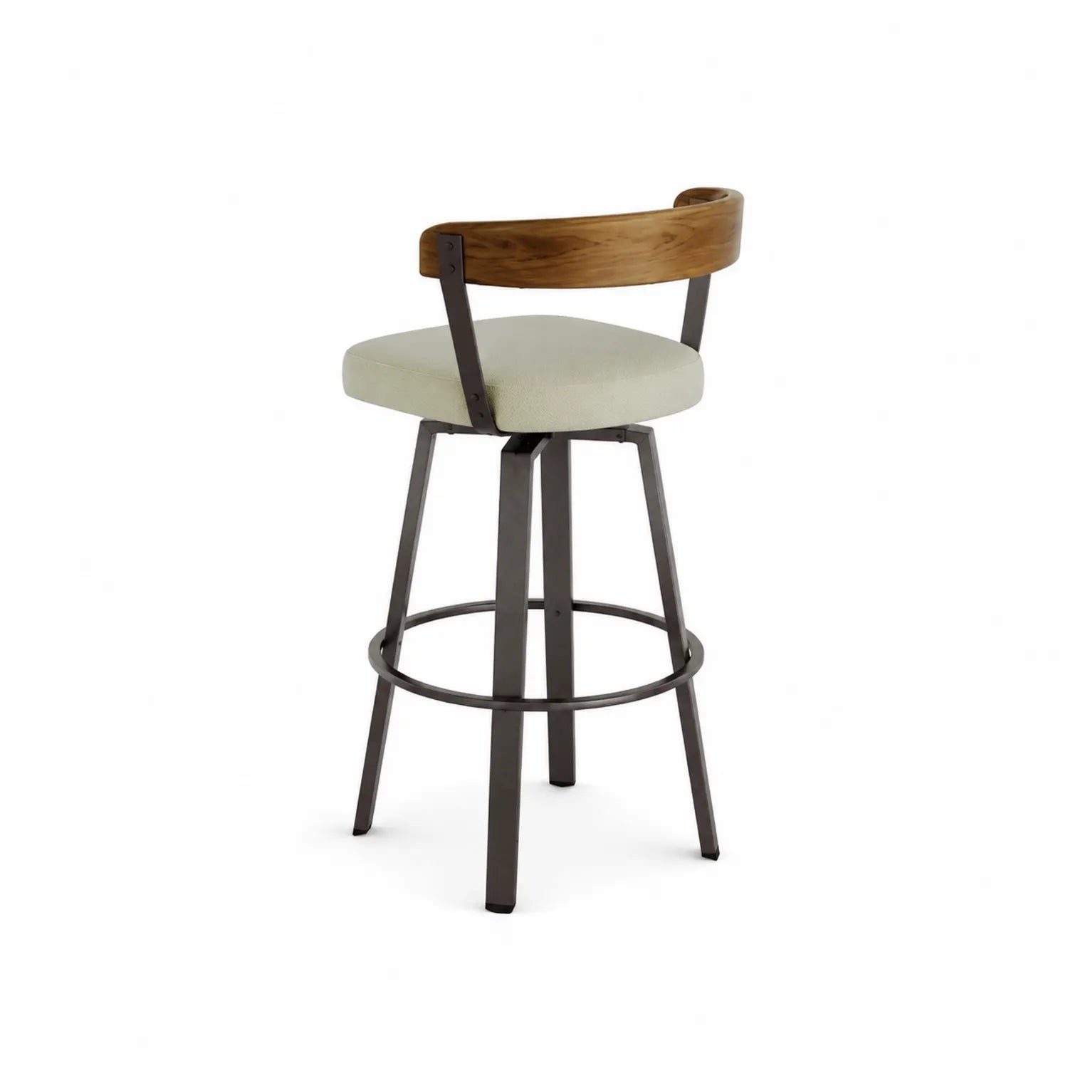 Black metal and wood bar stool with beige seat