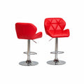 Set of 2 adjustable red faux leather bar stools
