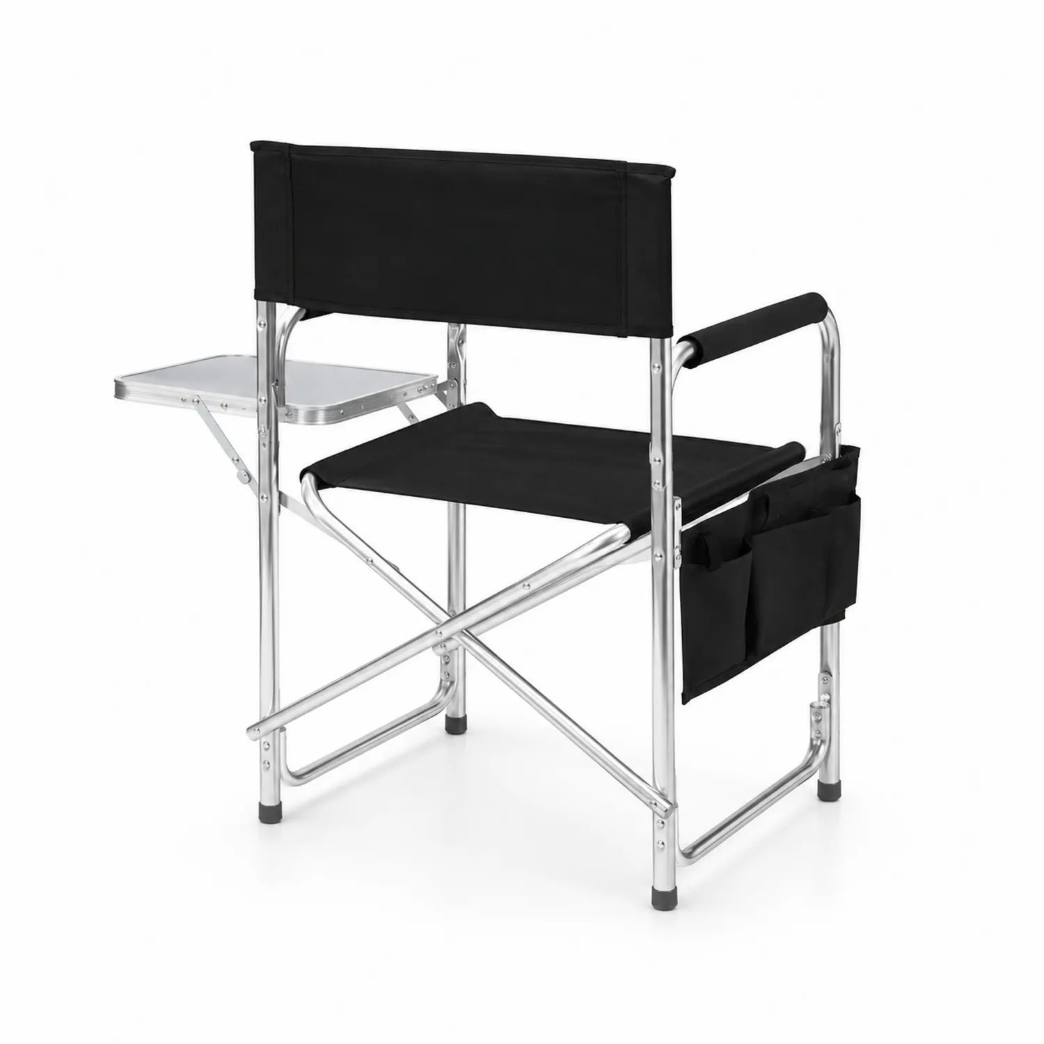 Aluminum and polyester fabric director's chair with side table and pockets