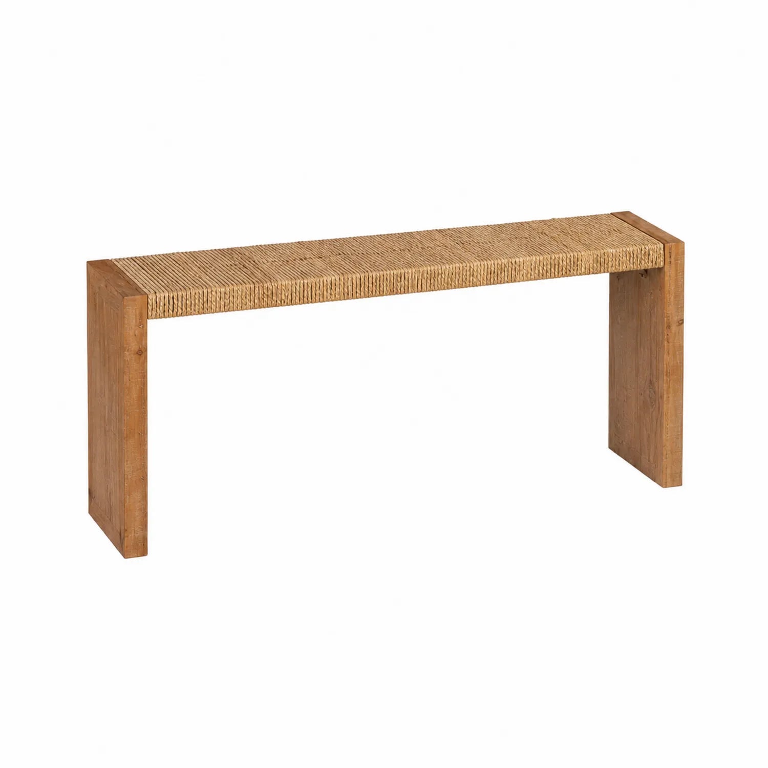 Console in Oak Wood and Woven Rattan 120x30x75 cm