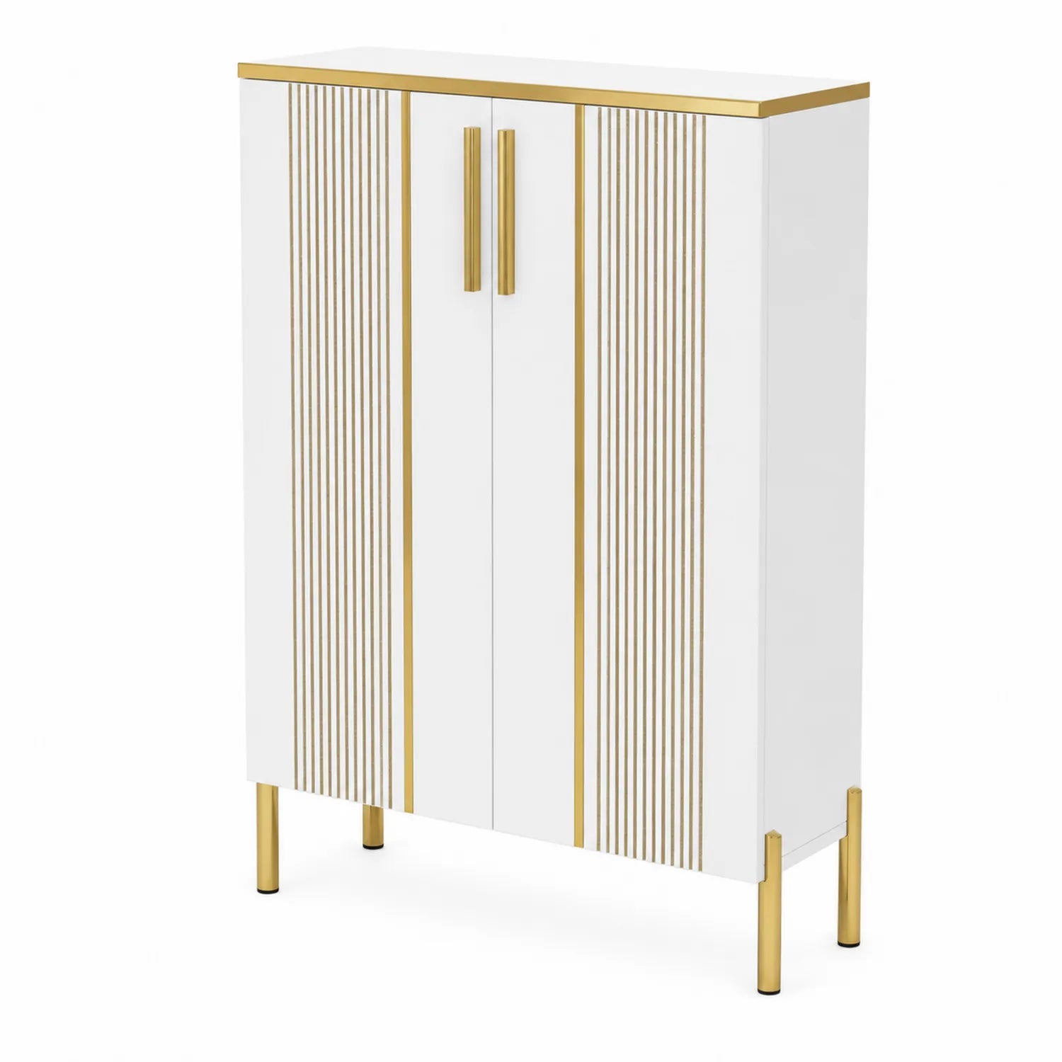 Vertical Shoe Rack in White MDF and Gold Details