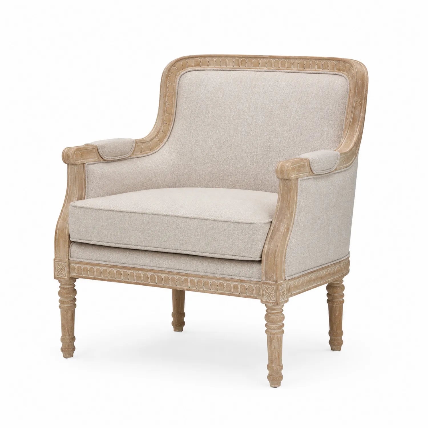 Poltrona in legno di quercia e tessuto beige