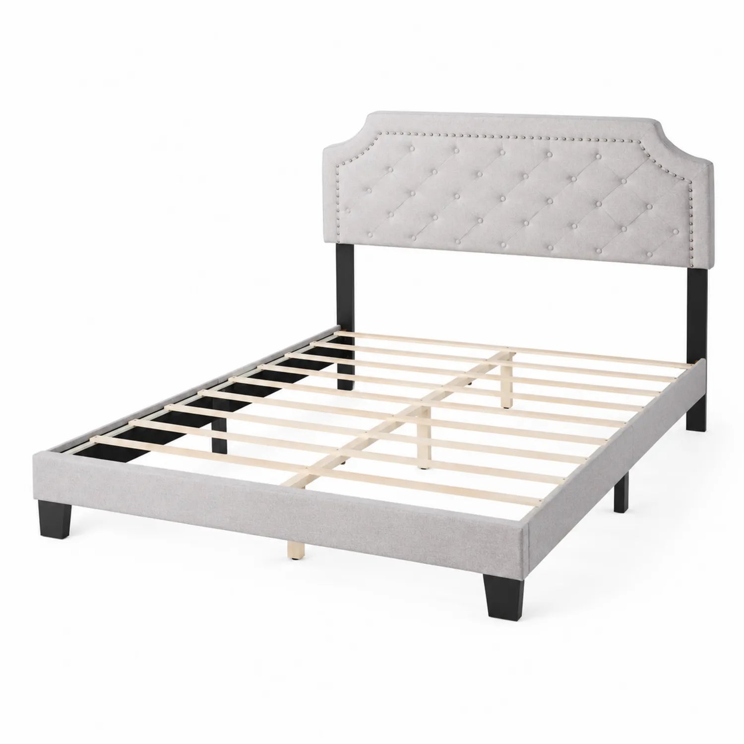 Double bed in gray fabric with wooden frame 200x160 cm