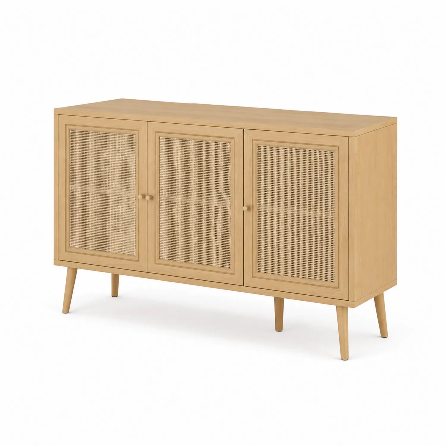 Credenza in legno e rattan naturale con 3 ante