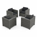 Set di 4 Poltrone da Esterno in Rattan Sintetico Grigio con Cuscini Neri
