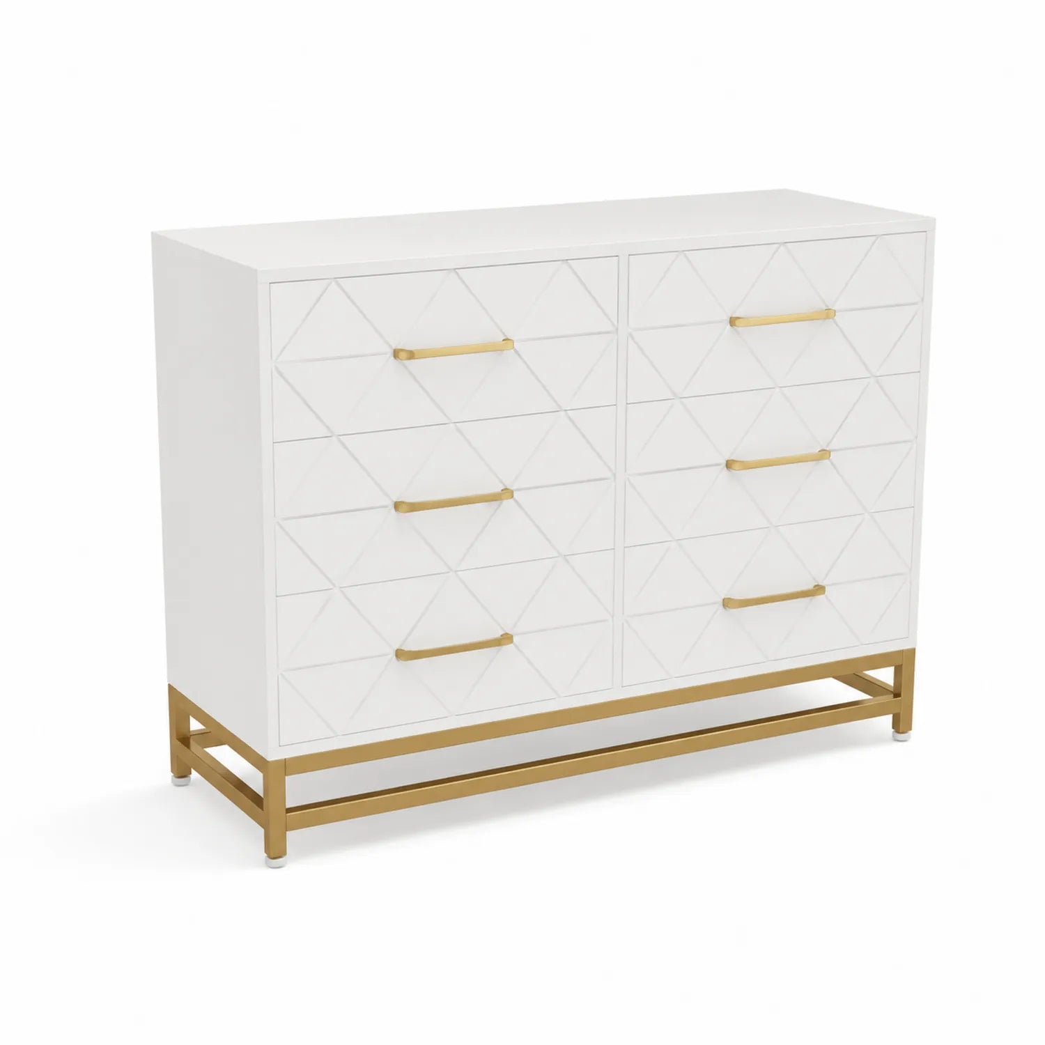 White MDF and gold metal chest of drawers with 6 drawers