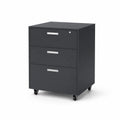 Metal filing cabinet with 3 drawers and wheels, Black