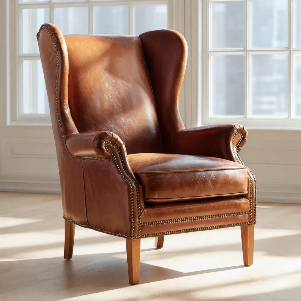 Leather Armchair 80x90x110 cm - Vintage Brown - Classic Wingback Design