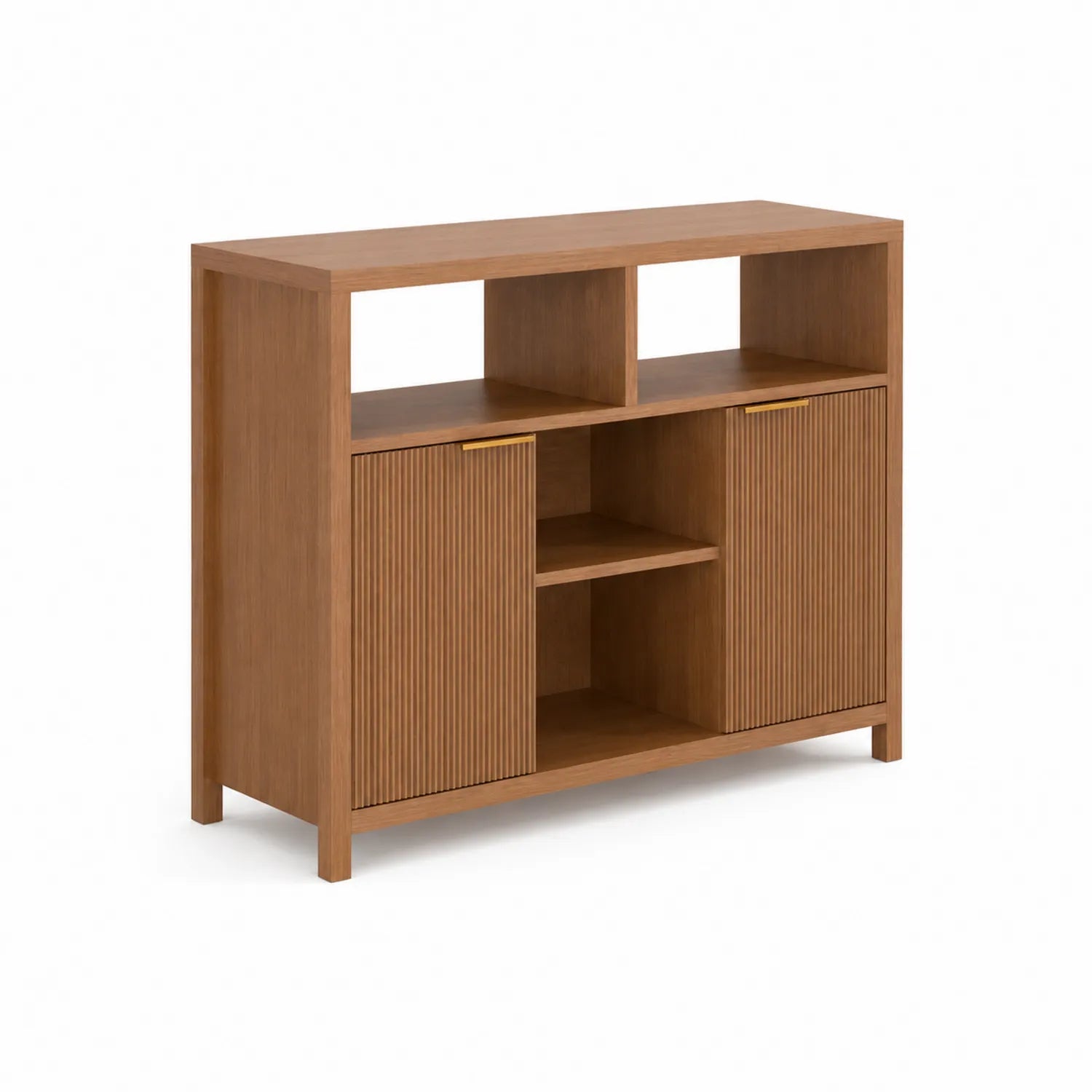 Credenza in legno con ante e ripiani aperti, 120x40x85 cm, Marrone