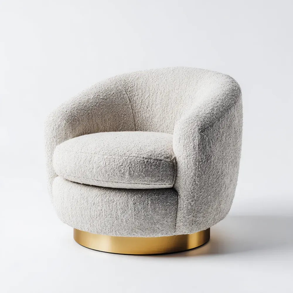 Armchair Bouclé Fabric 75x75x80 cm – Cream – Contemporary Swivel Design