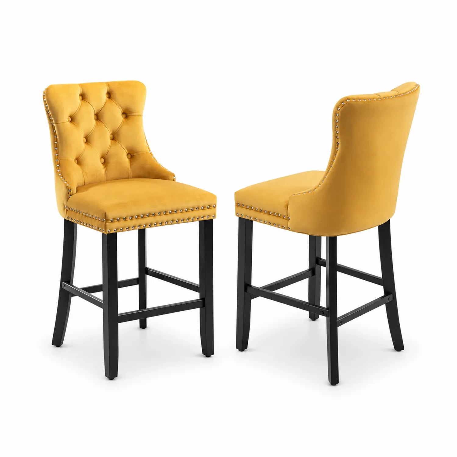 Velvet Bar Stool Set with Wooden Frame