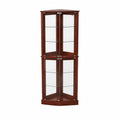 Brown wood and glass corner display cabinet