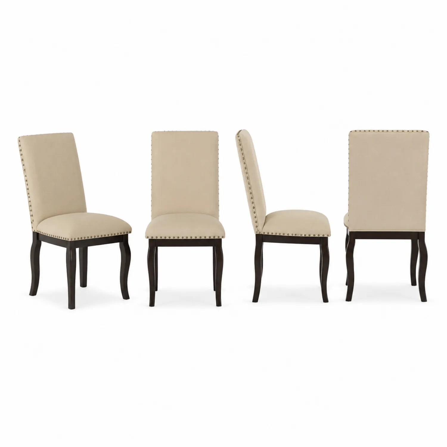 Set of 4 Chairs in Wood and Beige Fabric