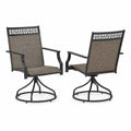 Brown metal and fabric outdoor swivel chairs set