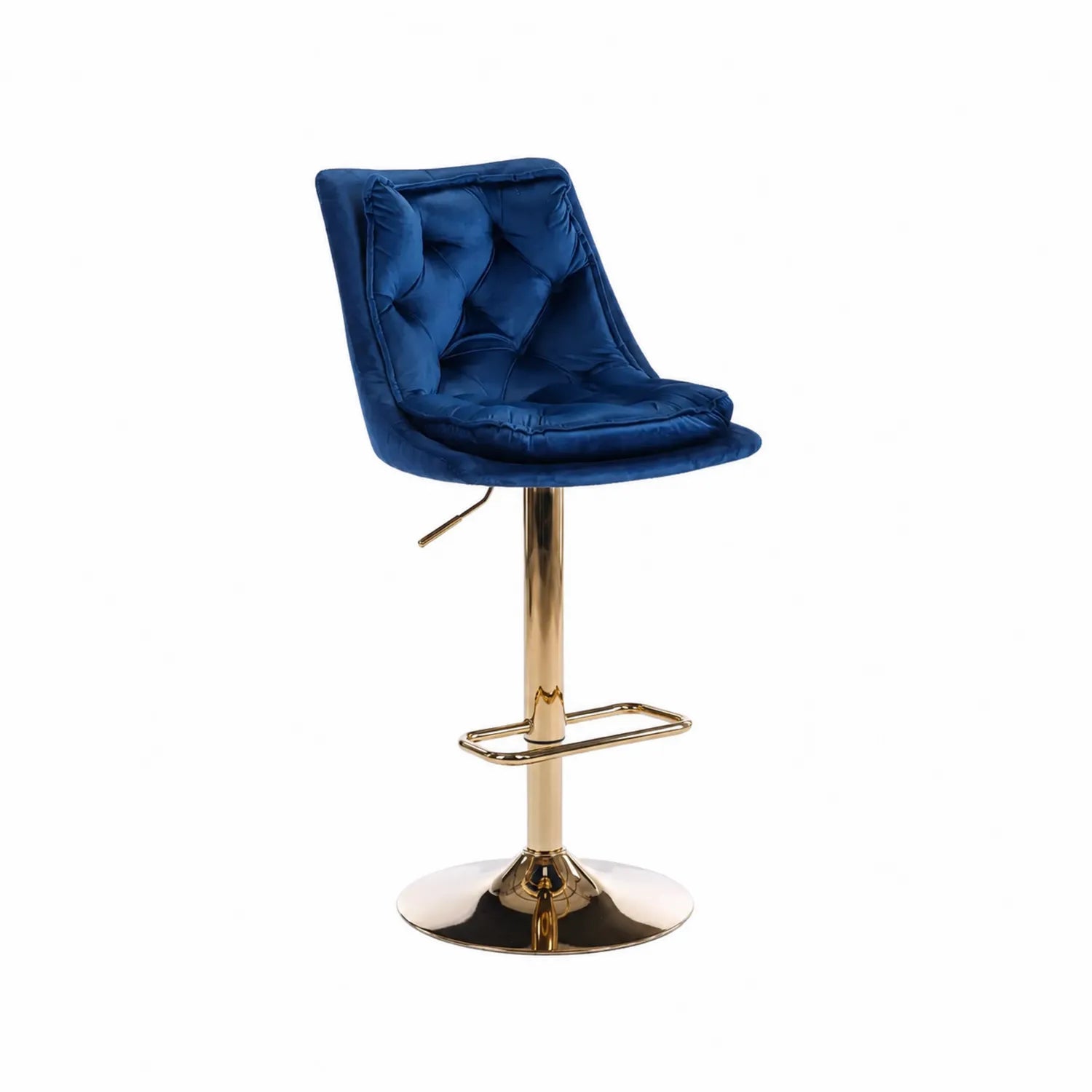 Blue velvet stool with gold metal base