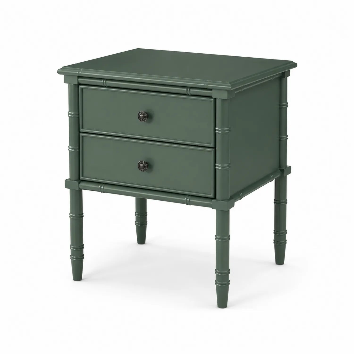 Green MDF Wooden Nightstand with Two Drawers