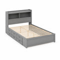 Double Wooden Bed with Bookshelf and Drawers Grey 200x160 cm