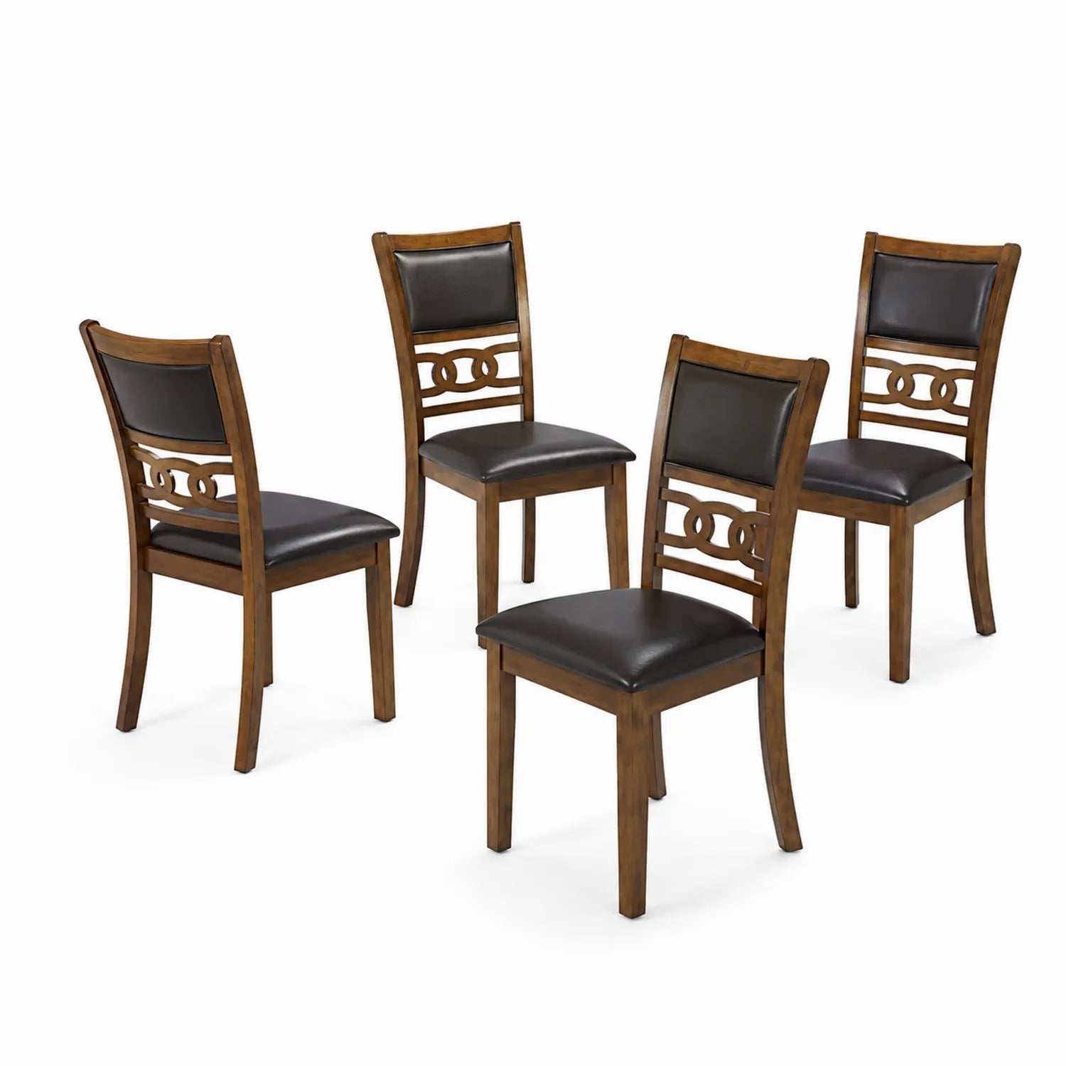 Set of 4 Chairs in Wood and Black Faux Leather
