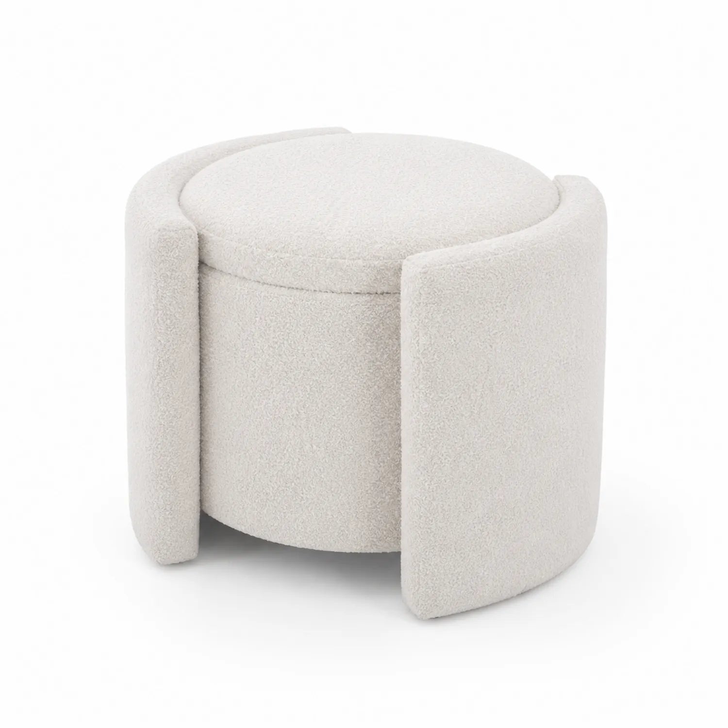 Pouf rotondo in tessuto bouclé bianco crema