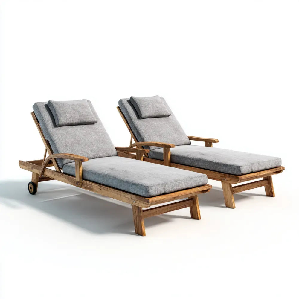 Patio Recliner Set Wood Frame 200x70x40 cm - Gray - Adjustable Backrest