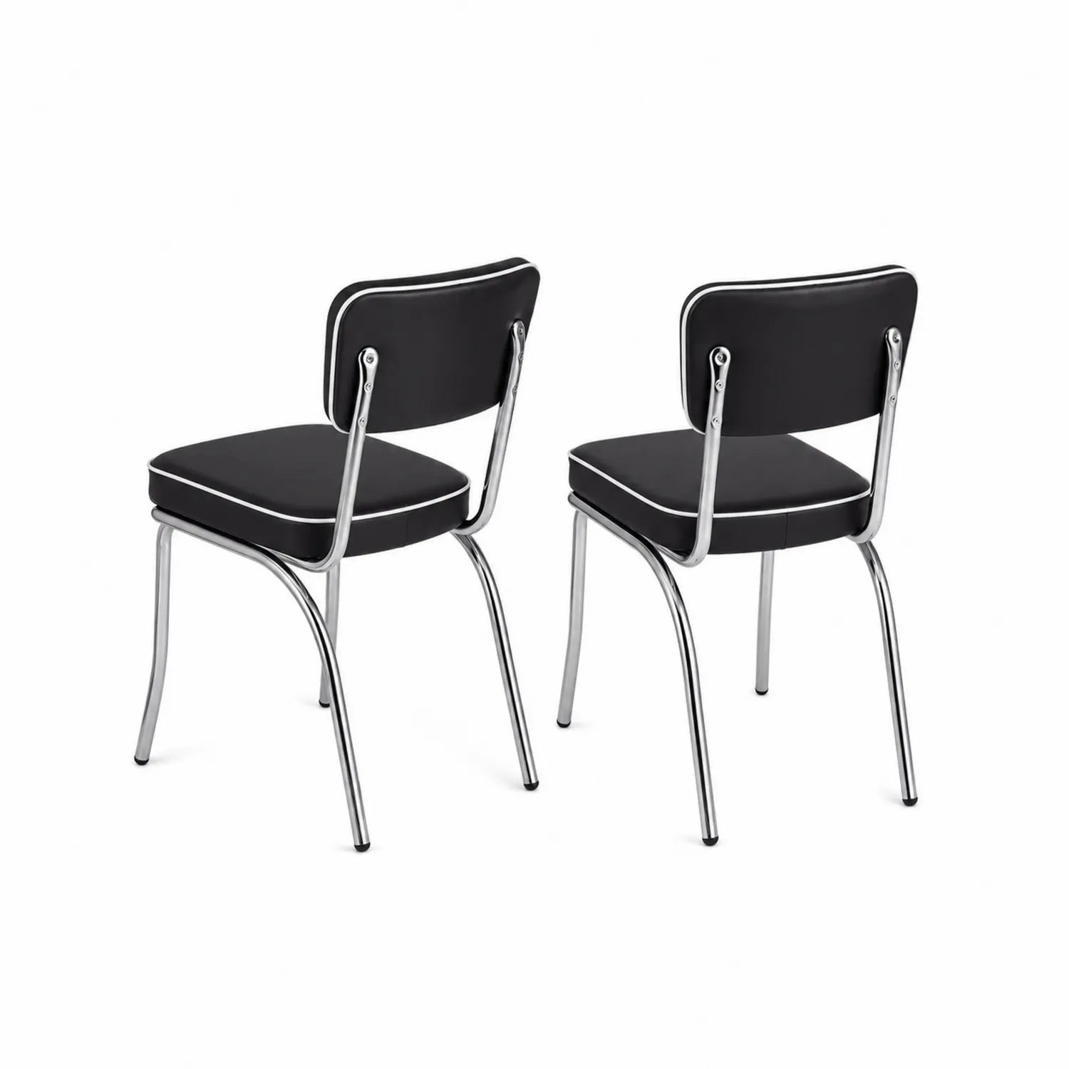 Set of 2 Metal Chairs with Black Upholstery