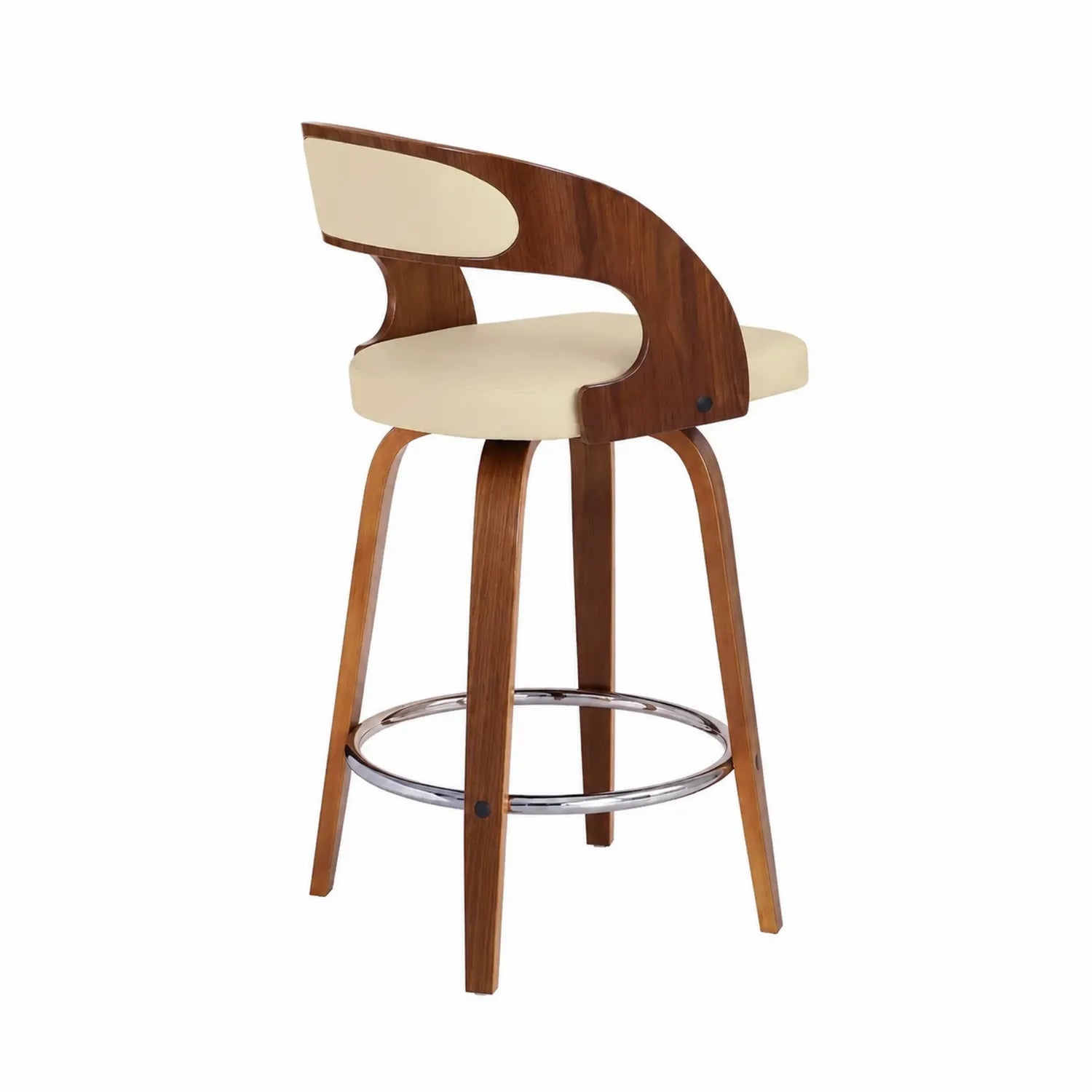 Bar Stool in Wood and Beige PU