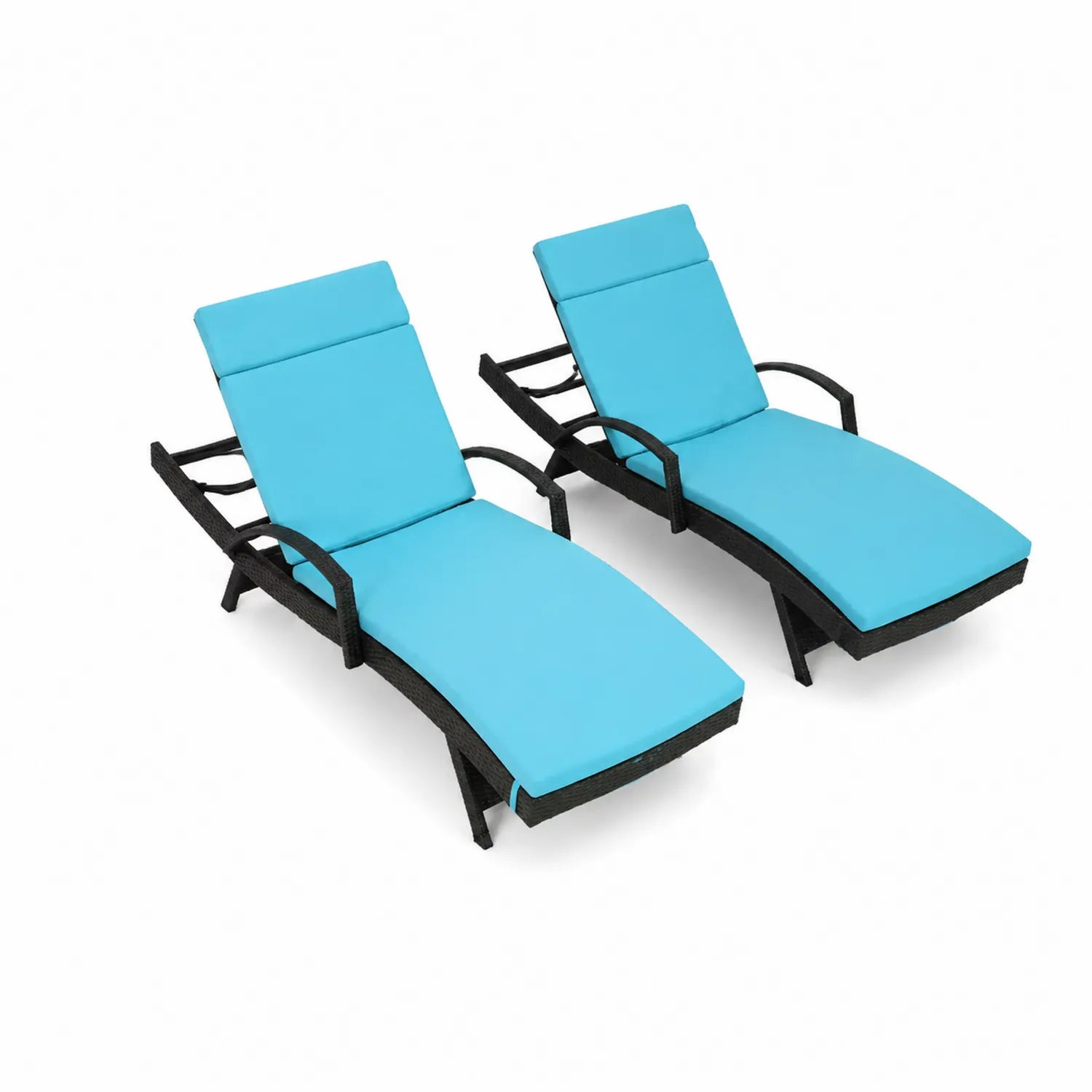 Set of 2 Sun Loungers in Synthetic Rattan with Blue Cushions