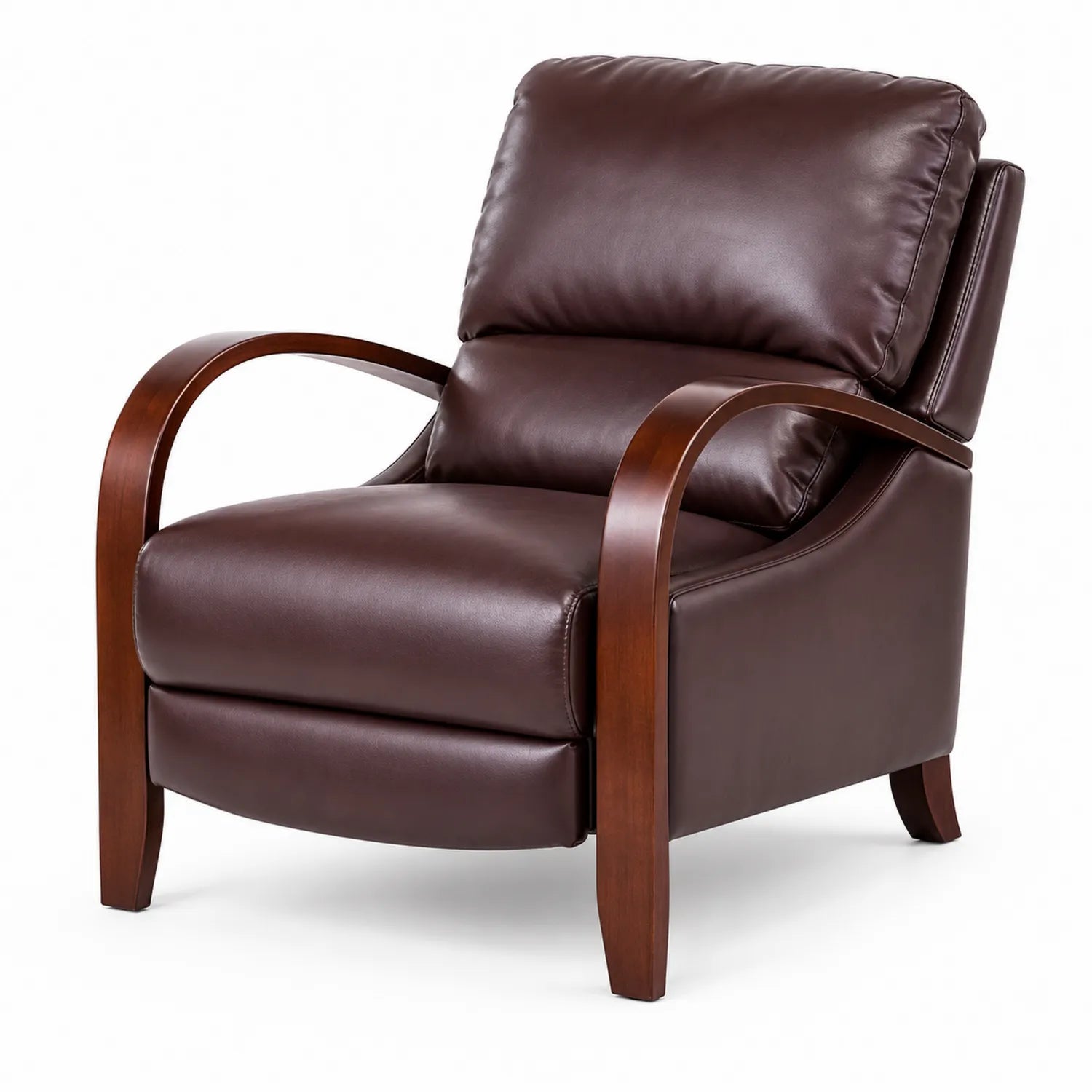 Brown Faux Leather Armchair with Solid Wood Frame