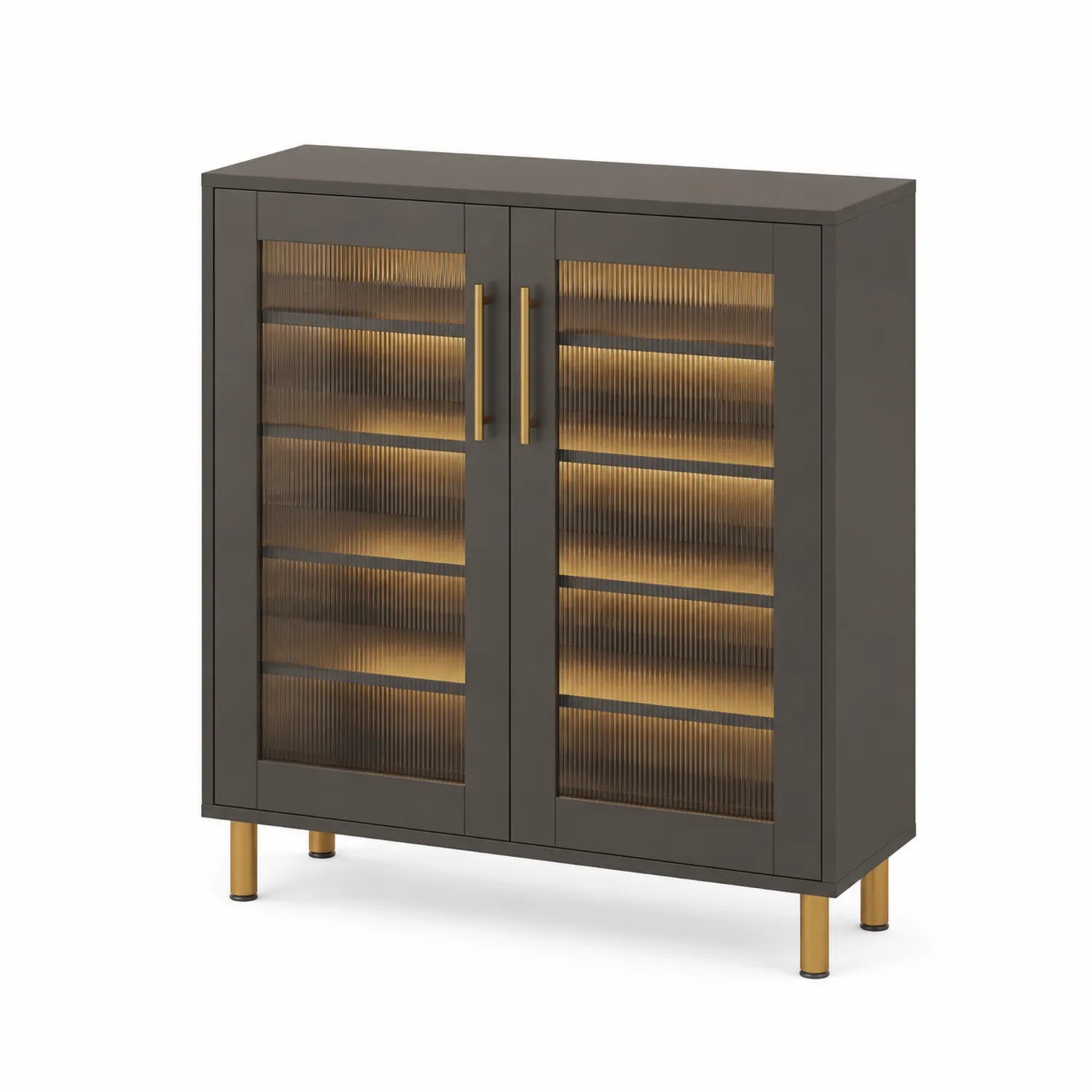 Grey/Gold Wooden and Glass Shoe Cabinet