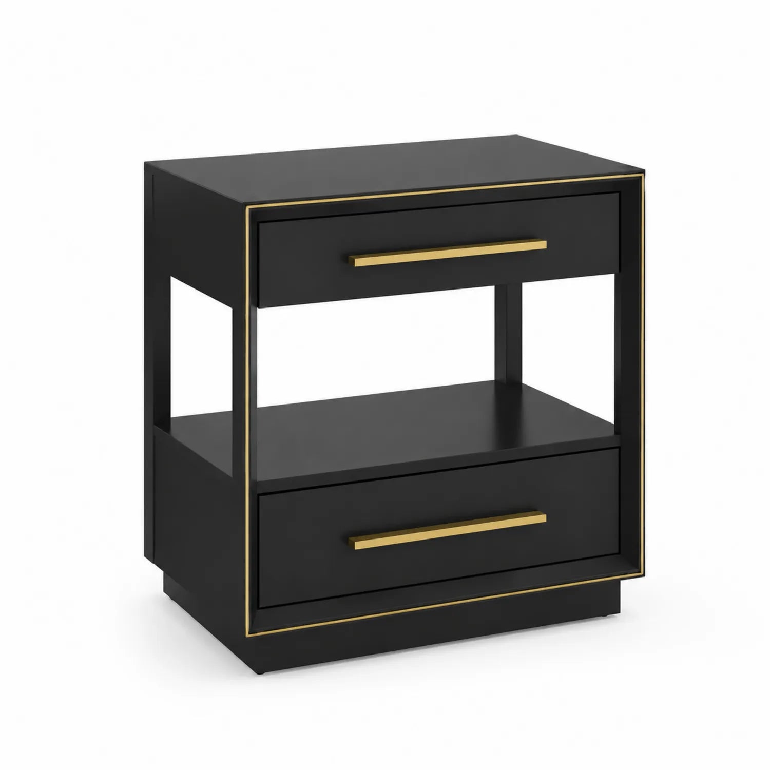 Black MDF bedside table with gold handles