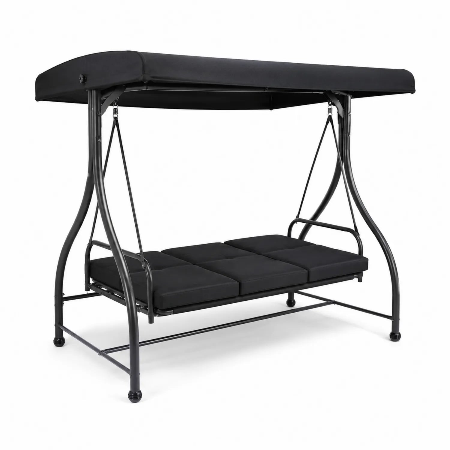 Garden Swing Seat in Metal with Canopy and Black Fabric