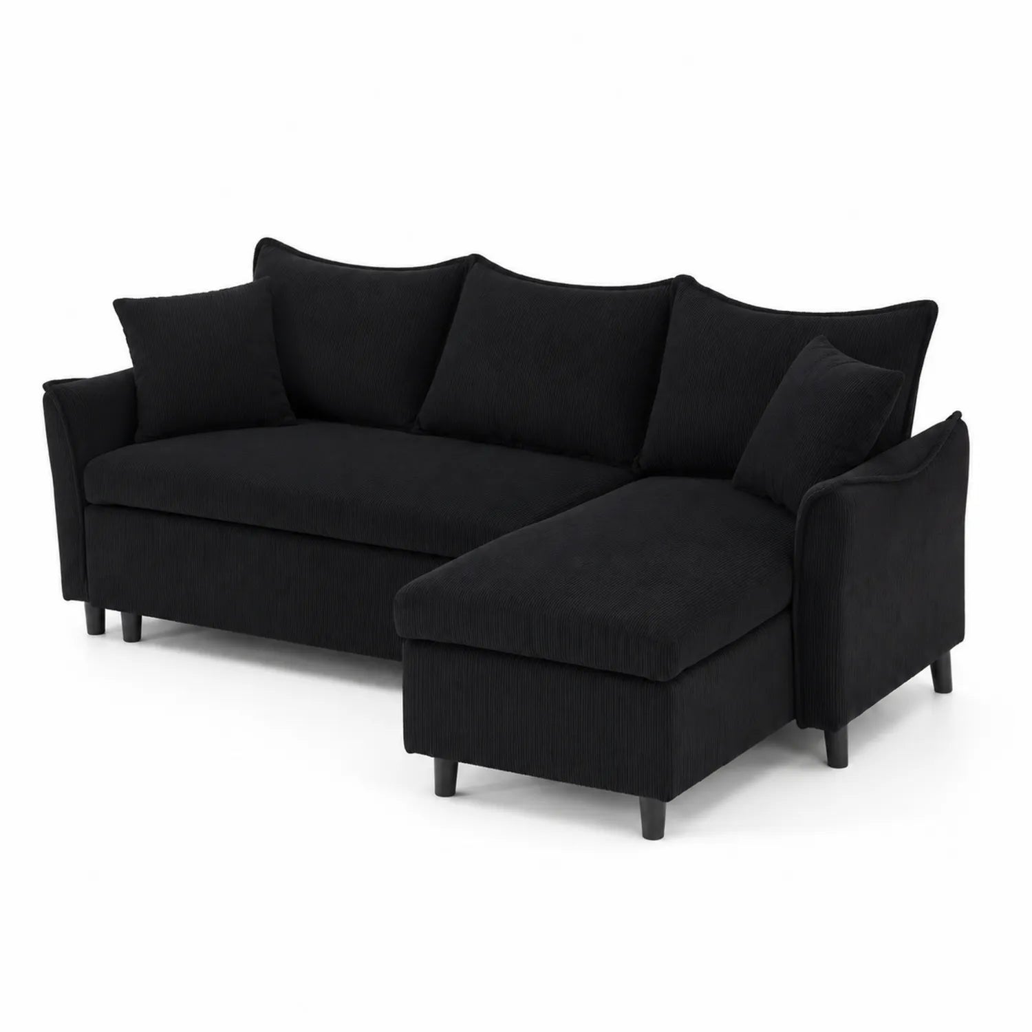 Divano angolare in tessuto nero con chaise longue