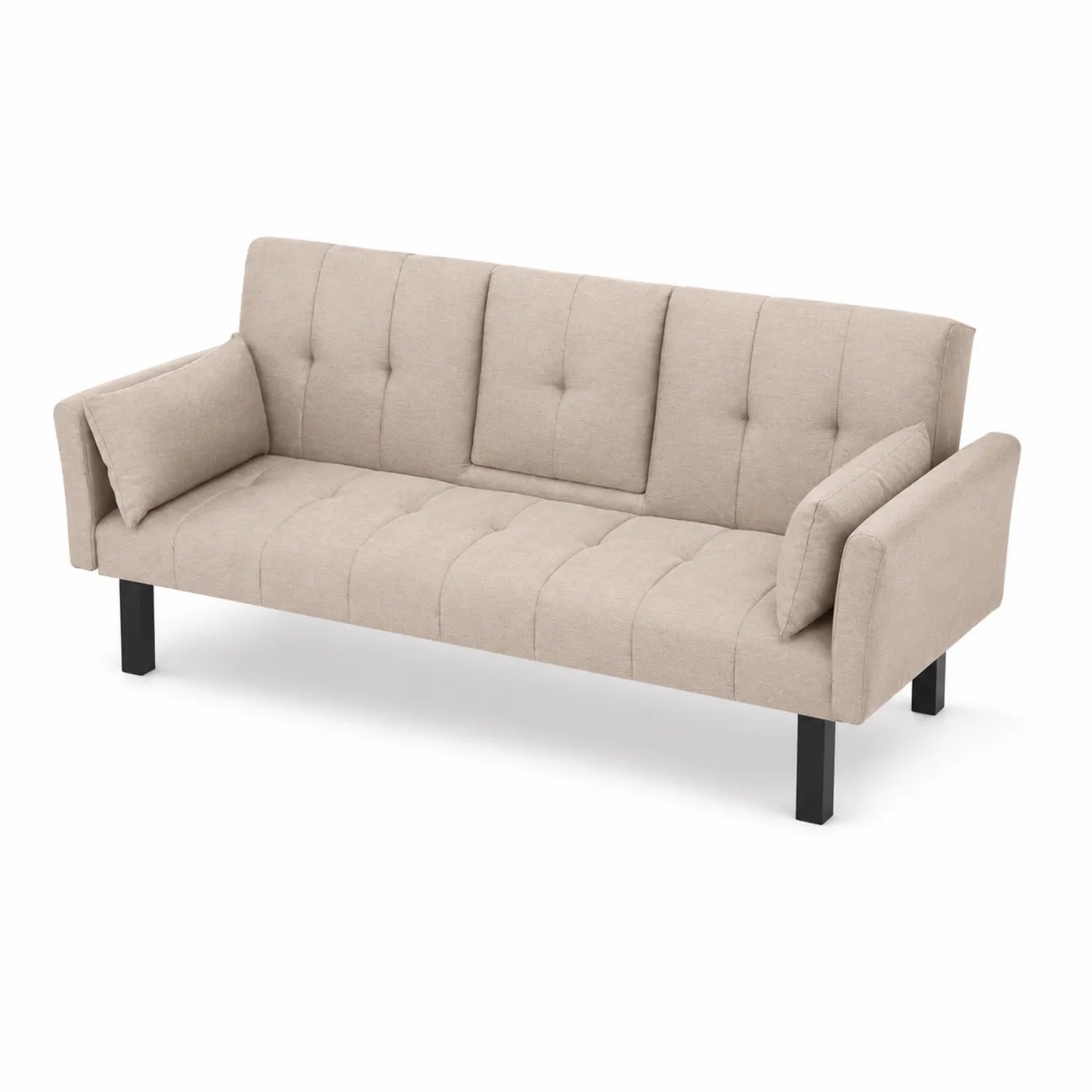 Divano letto in tessuto beige con gambe in metallo