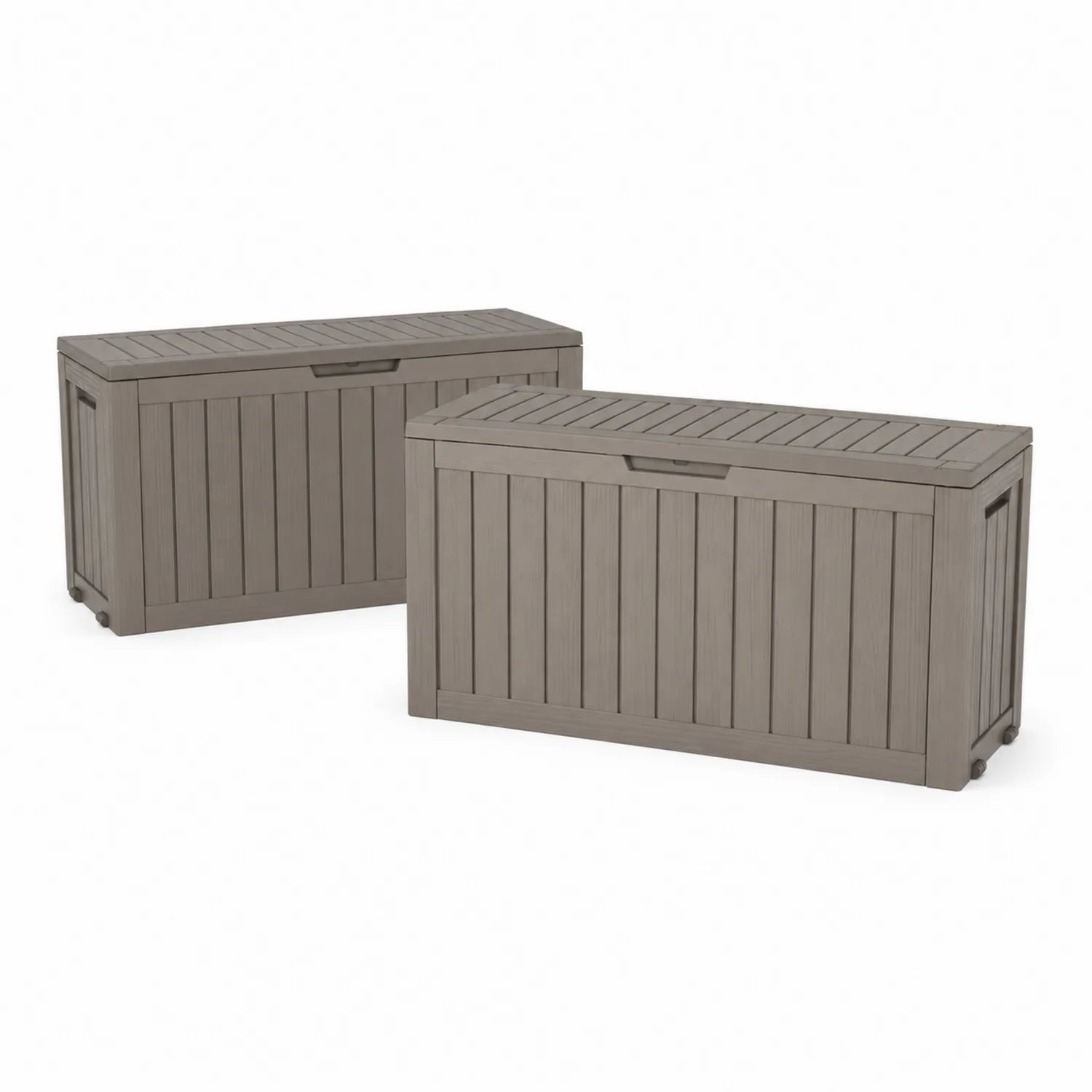 Set of 2 Grey Resin Garden Chests with Handles