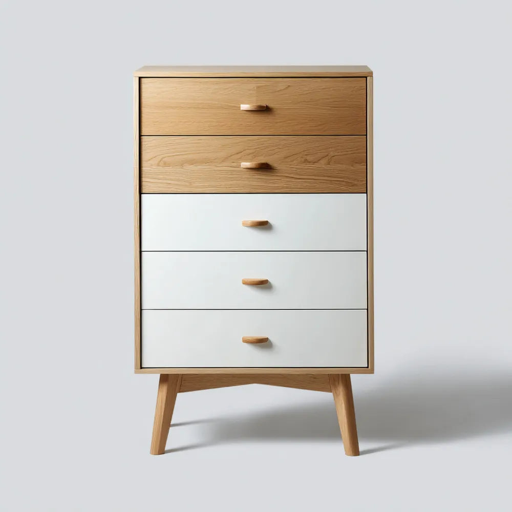 Chest of Drawers 60x40x90 cm - Wood/White 5-Drawer Mid-Century Modern