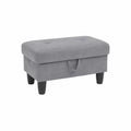 Rectangular pouffe with storage in grey polyester fabric