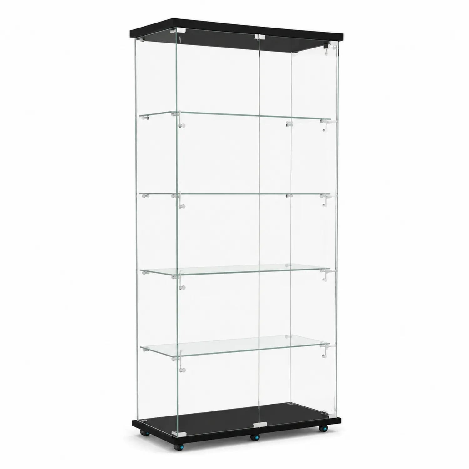 Glass Display Case with Swivel Wheels