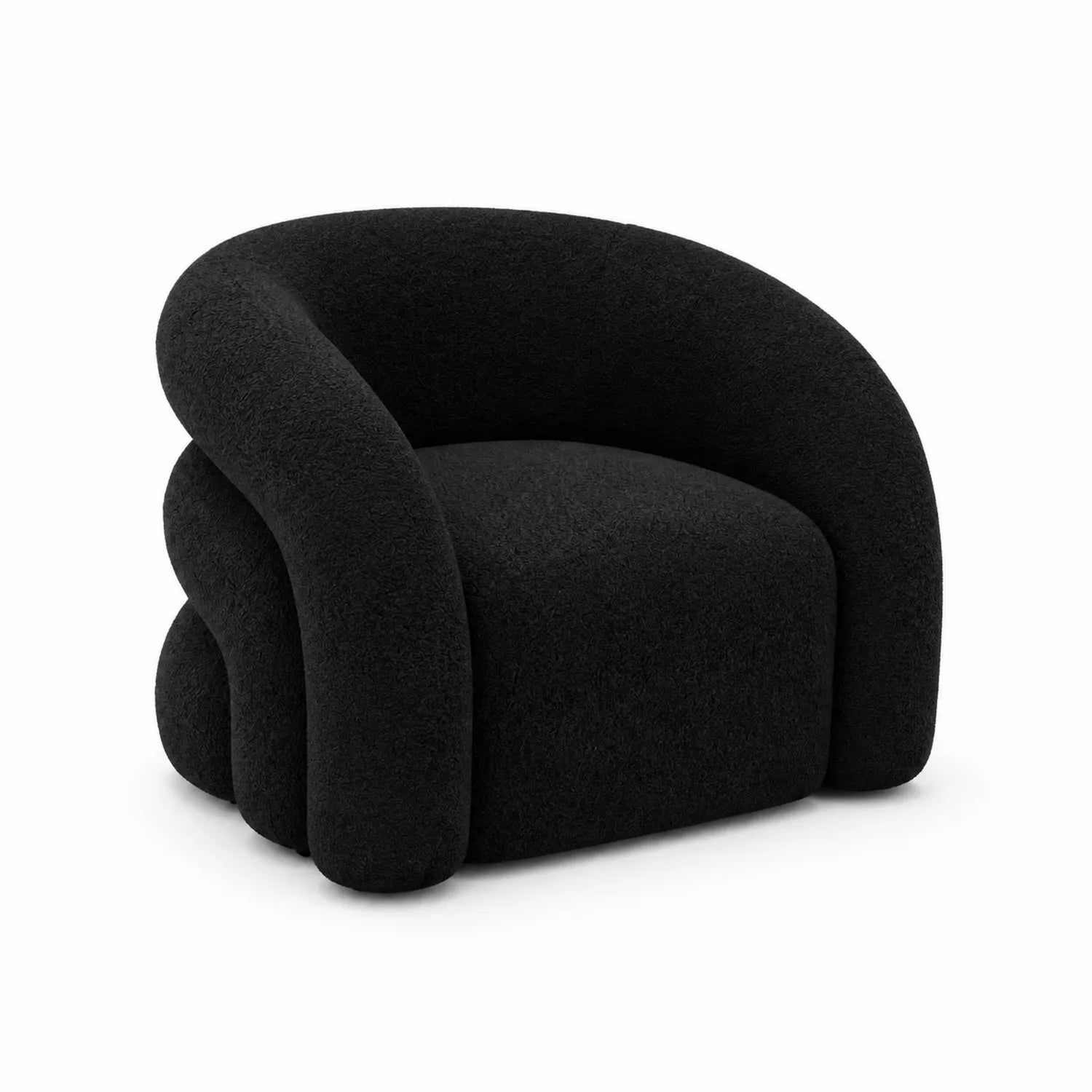 Black Polyester Fabric Armchair with Curved Backrest